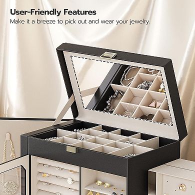 Jewelry Box with Mirror, Gift for Loved Ones, for Earrings, Rings, Necklaces, Bracelets