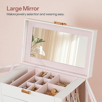 6-Layer Jewelry Organizer Box with Glass Windows,Mirror,Large Capacity Jewelry Case,Vertical Storage