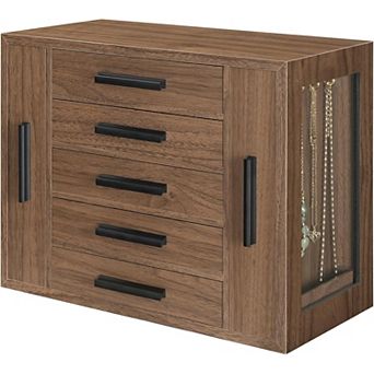 5 tier Jewelry Box, Wooden Jewelry Organizer with Transparent Windows, Jewelry Storage Box