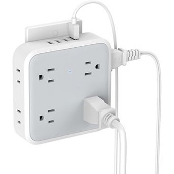 Multi Plug Extender - 8 Wide AC + 4 USB - Surge Protector (White/Grey) - Home/Kitchen/Office/Dorm