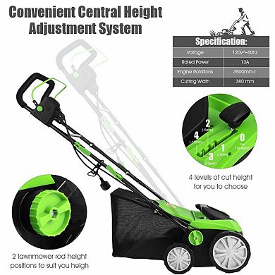 Electric Lawn Dethatcher Scarifier 15 Inch 13 Amp With Collection Bag