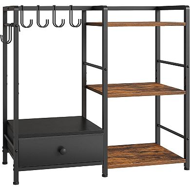 3-Tier Purse Organizer with 6 Hooks, Floor Standing Handbag Storage Rack with Drawer