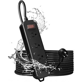 Outdoor Weatherproof Power Strip - 25ft Cord: 4 Outlets (1250W) - Shockproof/Overload - Flat Plug