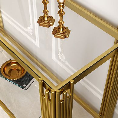47" Console Table with Steel Glass, Modern Entryway & Hallway Table