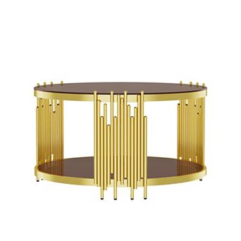 31.5" Modern Luxury Coffee Table, Round Tempered Glass Sofa, Central Table