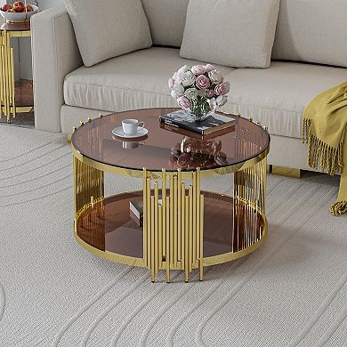 31.5" Modern Luxury Coffee Table, Round Tempered Glass Sofa, Central Table