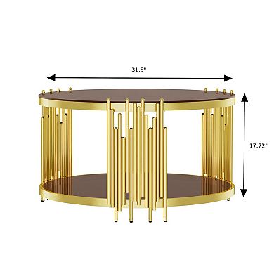 31.5" Modern Luxury Coffee Table, Round Tempered Glass Sofa, Central Table