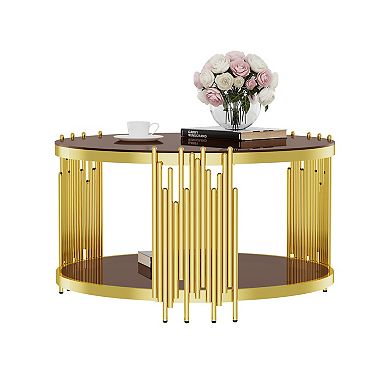 31.5" Modern Luxury Coffee Table, Round Tempered Glass Sofa, Central Table