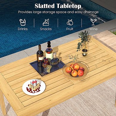 20 x 35.5 Inch Outdoor Teak Wood Coffee Table with Slatted Tabletop