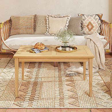 20 x 35.5 Inch Outdoor Teak Wood Coffee Table with Slatted Tabletop