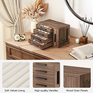 4-Layer Wooden Jewelry Box with Transparent Window, for Earrings, Necklaces, Rings