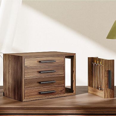 4-Layer Wooden Jewelry Box with Transparent Window, for Earrings, Necklaces, Rings