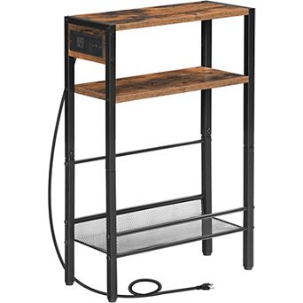 Small Narrow Side Table with Charging Station, USB Ports Outlet,Storage Shelf