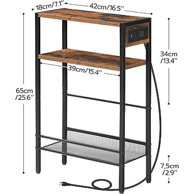 Small Narrow Side Table with Charging Station, USB Ports Outlet,Storage Shelf