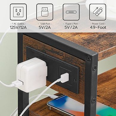 Small Narrow Side Table with Charging Station, USB Ports Outlet,Storage Shelf