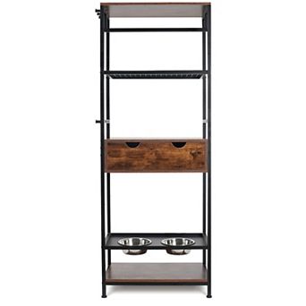 ELEMENT ACE Height Adjustable Pet Feeding Station with Storage Shelves and Stainless Steel Bowls