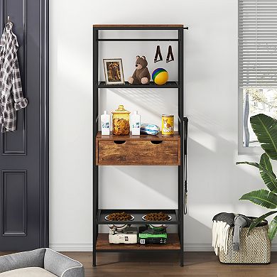 ELEMENT ACE Height Adjustable Pet Feeding Station with Storage Shelves and Stainless Steel Bowls