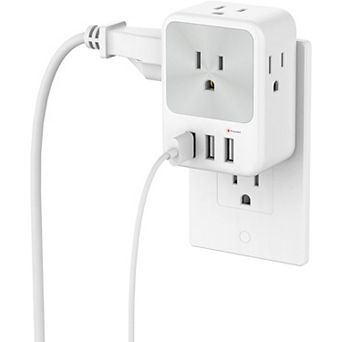 USB Multi Plug Splitter - 4 AC + 3 USB Chargers - Surge Protector - Home/Office/Dorm Expander