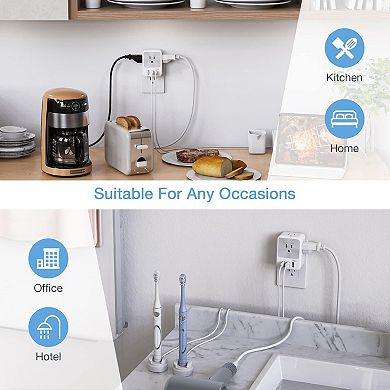 USB Multi Plug Splitter - 4 AC + 3 USB Chargers - Surge Protector - Home/Office/Dorm Expander