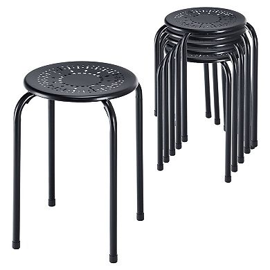 Set of 6 Stackable Round Metal Stools with Daisy Design Backless