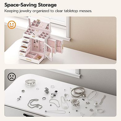 Jewelry Box with Mirror, Organizer with Capacious Storage Space, Holder, Hand-Held Case, Glass Cover