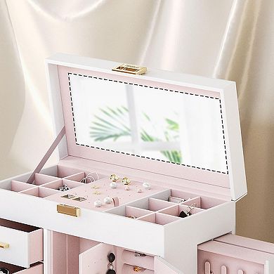 Jewelry Box with Mirror, Organizer with Capacious Storage Space, Holder, Hand-Held Case, Glass Cover