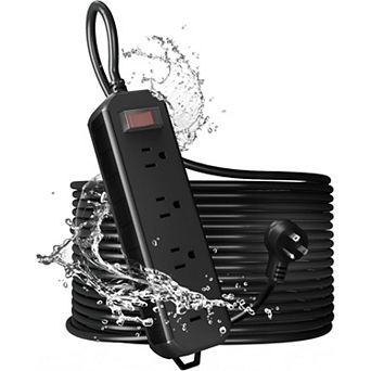 Outdoor Weatherproof Power Strip- 50ft Cord: 4 Outlets (1250W)- Shockproof/Overload - Wall-Mountable