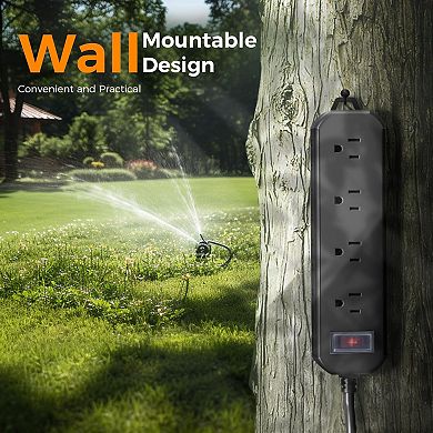 Outdoor Weatherproof Power Strip- 50ft Cord: 4 Outlets (1250W)- Shockproof/Overload - Wall-Mountable