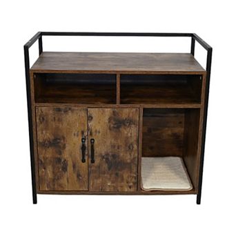 ELEMENT ACE Rustic Brown Wooden Cat Litter Box Enclosure Furniture with Scratching Mat