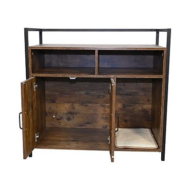 ELEMENT ACE Rustic Brown Wooden Cat Litter Box Enclosure Furniture with Scratching Mat