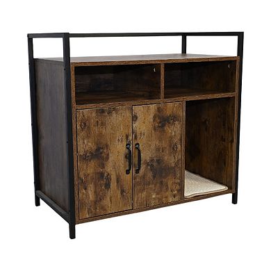 ELEMENT ACE Rustic Brown Wooden Cat Litter Box Enclosure Furniture with Scratching Mat