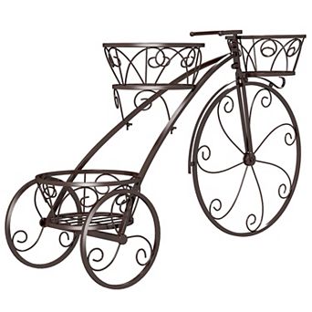 Tricycle Plant Stand Flower Pot Cart Holder with 3 Hollowed Baskets