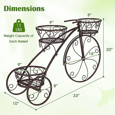 Tricycle Plant Stand with 3 Baskets for Indoor Outdoor Garden Decor