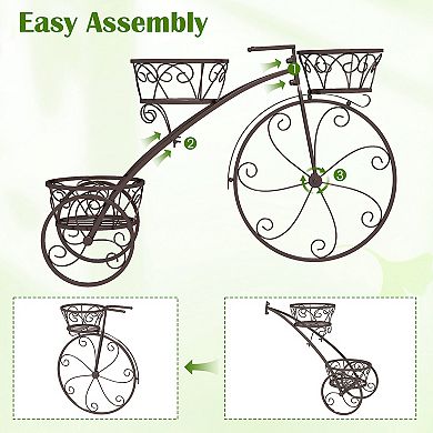 Tricycle Plant Stand with 3 Baskets for Indoor Outdoor Garden Decor