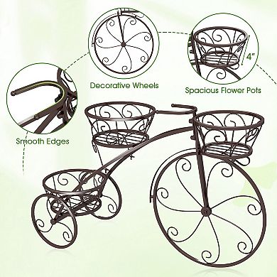 Tricycle Plant Stand with 3 Baskets for Indoor Outdoor Garden Decor