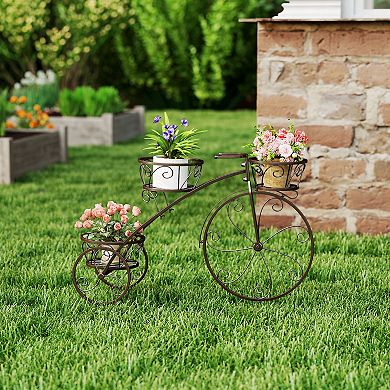 Tricycle Plant Stand with 3 Baskets for Indoor Outdoor Garden Decor