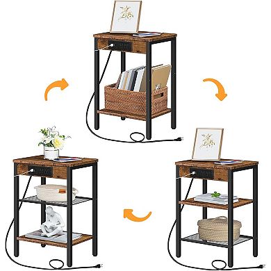 3-Tier Side Table with Charging Station and USB Port,Adjustable Shelf, for Living Room, Bedroom