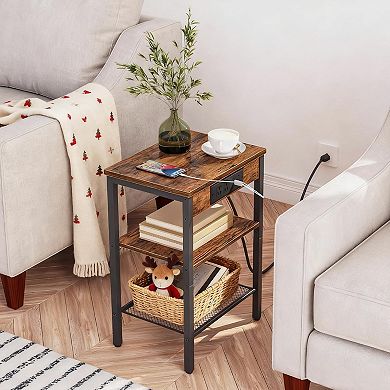 3-Tier Side Table with Charging Station and USB Port,Adjustable Shelf, for Living Room, Bedroom