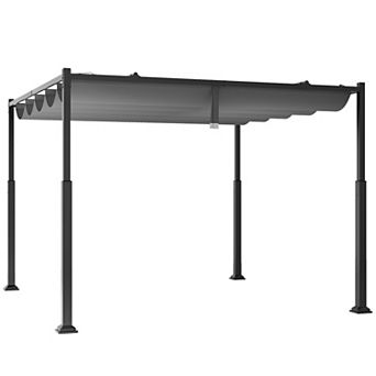 10 x 10 Foot Outdoor Pergola with Retractable Canopy and Metal Columns