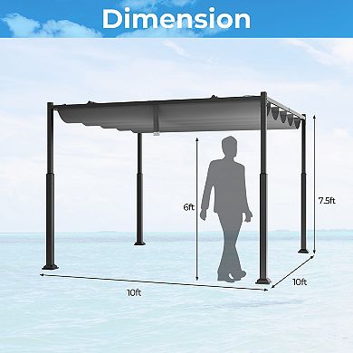 10 x 10 Outdoor Pergola With Retractable Canopy and Metal Frame