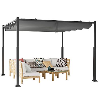 10 x 10 Outdoor Pergola With Retractable Canopy and Metal Frame