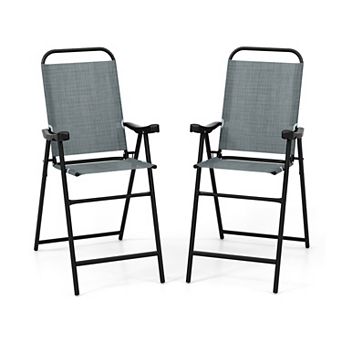 Set of 2 Blue Folding Bar Stools with Metal Frame and Footrest