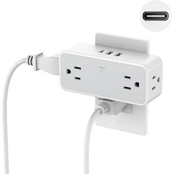 Multi Plug Extender - 4 Outlets + 3 USB (1 USB C) - 900J Surge Protector - Wide-Spaced