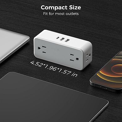 Multi Plug Extender - 4 Outlets + 3 USB (1 USB C) - 900J Surge Protector - Wide-Spaced