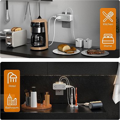 Multi Plug Extender - 4 Outlets + 3 USB (1 USB C) - 900J Surge Protector - Wide-Spaced