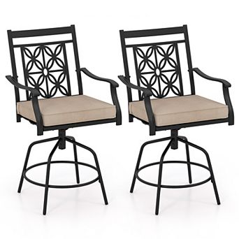 Set of 2 Outdoor Swivel Bar Stools with Seat Cushions