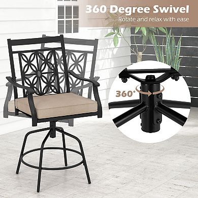 Outdoor Swivel Bar Stools Set of 2 with Cushions and Footrest
