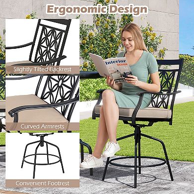 Outdoor Swivel Bar Stools Set of 2 with Cushions and Footrest