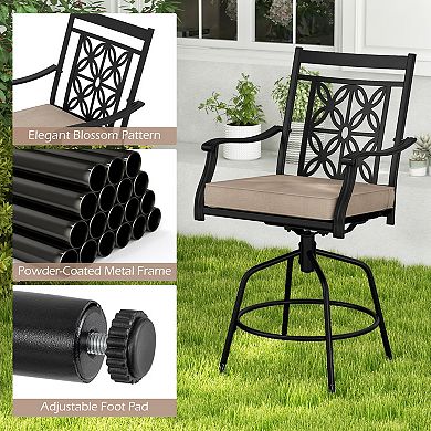 Outdoor Swivel Bar Stools Set of 2 with Cushions and Footrest