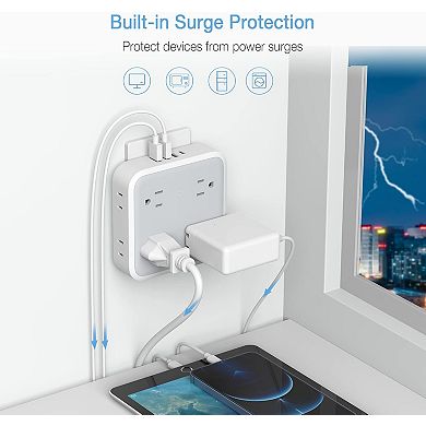 USB C Surge Protector - 8 AC Outlets + Charger Block - Multi-Power Splitter: Home/Office/Kitchen